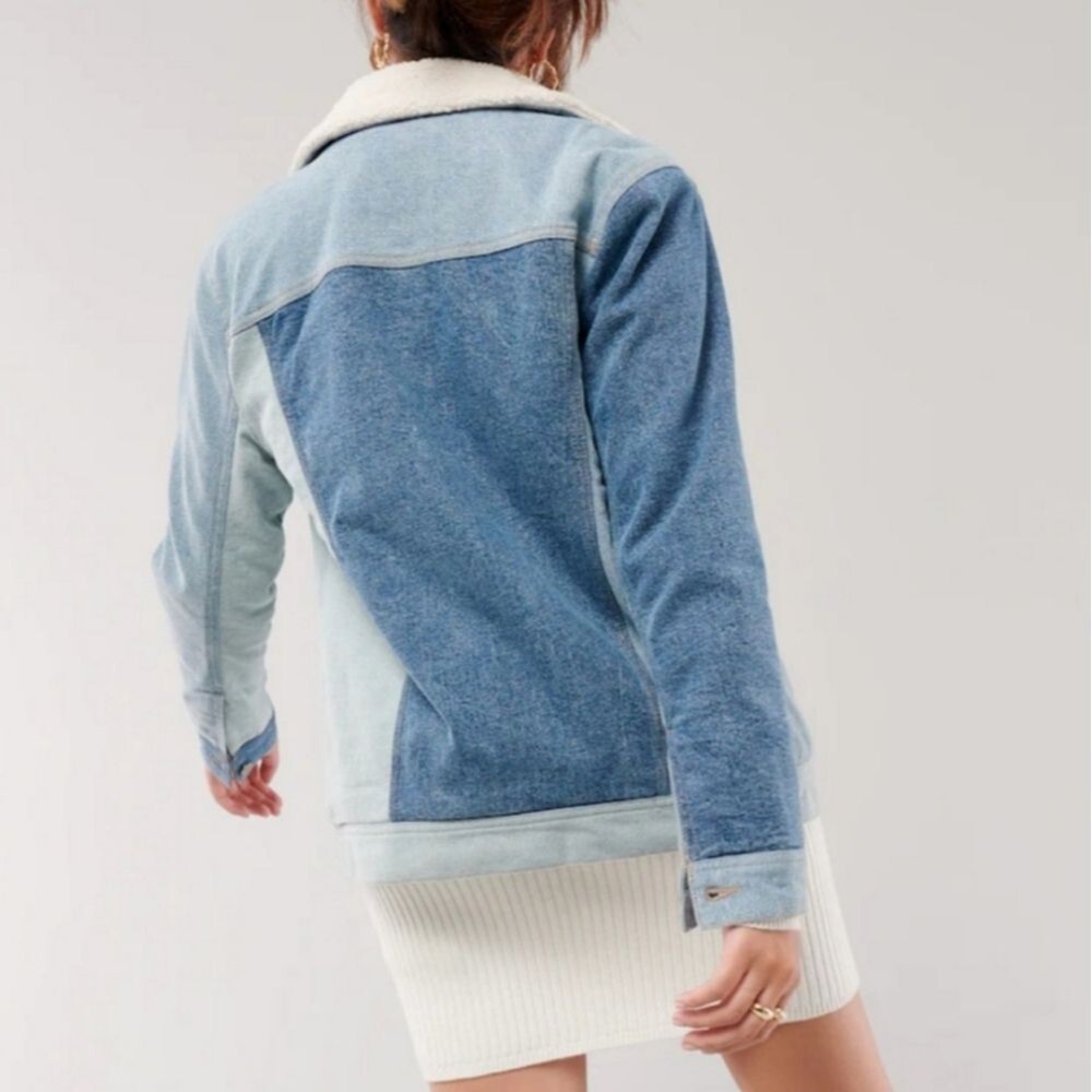 Hollister Patchwork Sherpa Lined Denim Jean Jacke… - image 13